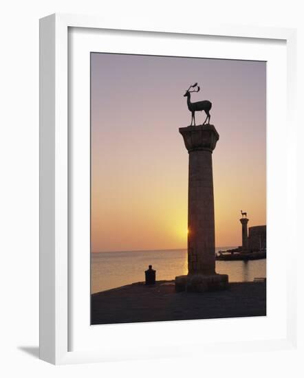 Entrance to Rhodes Harbour at Dawn, Rhodes, Dodecanese Islands, Greece, Europe-John Miller-Framed Photographic Print