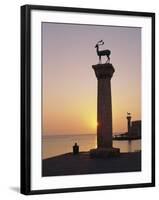 Entrance to Rhodes Harbour at Dawn, Rhodes, Dodecanese Islands, Greece, Europe-John Miller-Framed Photographic Print