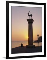Entrance to Rhodes Harbour at Dawn, Rhodes, Dodecanese Islands, Greece, Europe-John Miller-Framed Photographic Print
