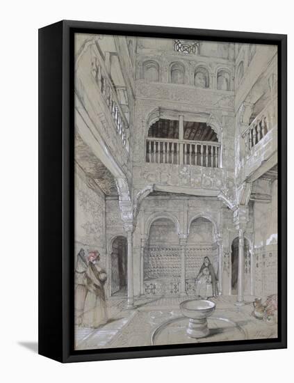 Entrance to the Baths at the Alhambra (Graphite and White Bodycolour with Brief Touches of Watercol-John Frederick Lewis-Framed Stretched Canvas