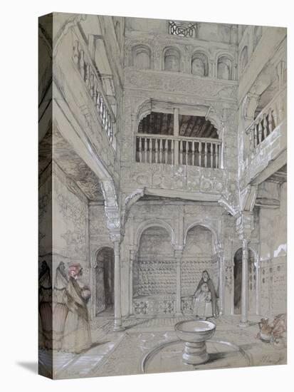 Entrance to the Baths at the Alhambra (Graphite and White Bodycolour with Brief Touches of Watercol-John Frederick Lewis-Stretched Canvas