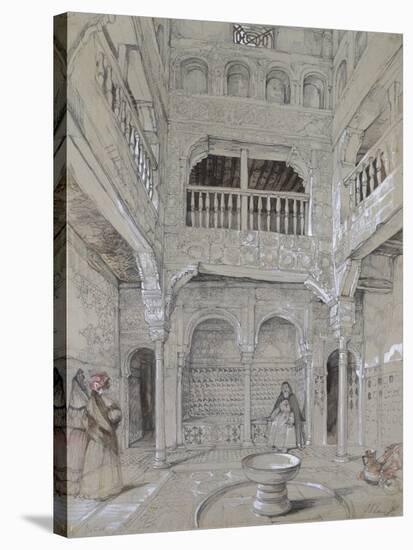 Entrance to the Baths at the Alhambra (Graphite and White Bodycolour with Brief Touches of Watercol-John Frederick Lewis-Stretched Canvas