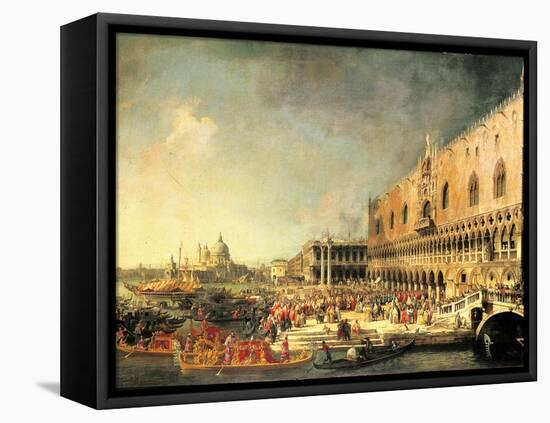 Entrance to The Ducal Palace of Count Gergy, Ambassador of France-Canaletto-Framed Stretched Canvas