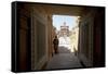 Entrance to the Jain Swaminarayan Temple, Gondal, Gujarat, India, Asia-Annie Owen-Framed Stretched Canvas