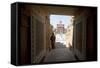 Entrance to the Jain Swaminarayan Temple, Gondal, Gujarat, India, Asia-Annie Owen-Framed Stretched Canvas