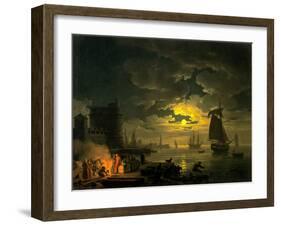 Entrance to the Port of Palermo by Moonlight, 1769-Claude Joseph Vernet-Framed Art Print