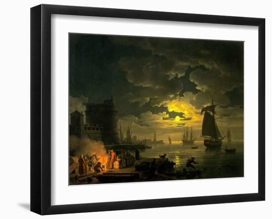 Entrance to the Port of Palermo by Moonlight, 1769-Claude Joseph Vernet-Framed Art Print