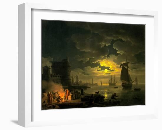 Entrance to the Port of Palermo by Moonlight, 1769-Claude Joseph Vernet-Framed Art Print