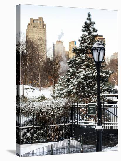 Entrance View to the Wollman Skating Rink of Central Park with a Snow Lamppost-Philippe Hugonnard-Stretched Canvas