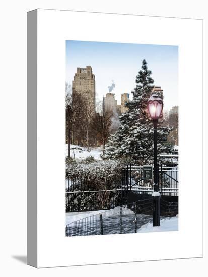 Entrance View to the Wollman Skating Rink of Central Park with a Snow Lamppost-Philippe Hugonnard-Stretched Canvas