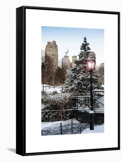 Entrance View to the Wollman Skating Rink of Central Park with a Snow Lamppost-Philippe Hugonnard-Framed Stretched Canvas