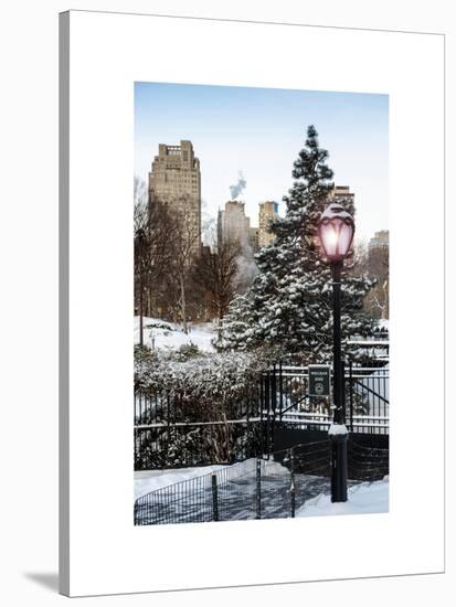 Entrance View to the Wollman Skating Rink of Central Park with a Snow Lamppost-Philippe Hugonnard-Stretched Canvas