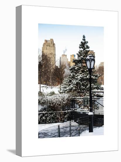 Entrance View to the Wollman Skating Rink of Central Park with a Snow Lamppost-Philippe Hugonnard-Stretched Canvas