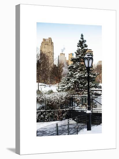 Entrance View to the Wollman Skating Rink of Central Park with a Snow Lamppost-Philippe Hugonnard-Stretched Canvas