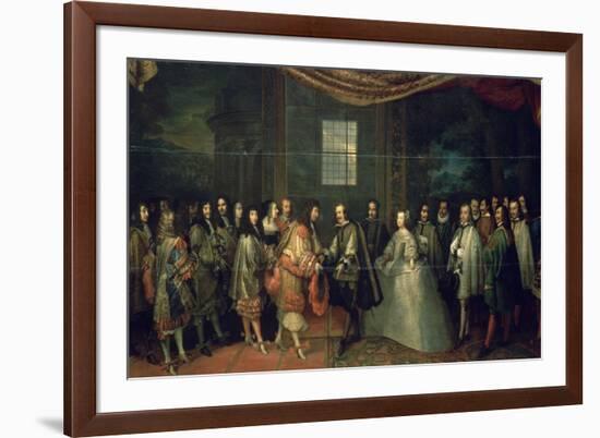 Entrevue de Louis XIV et de Philippe IV dans l'île des Faisans, le 7 juin 1660-Charles Le Brun-Framed Giclee Print