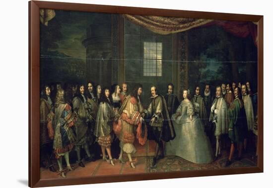 Entrevue de Louis XIV et de Philippe IV dans l'île des Faisans, le 7 juin 1660-Charles Le Brun-Framed Giclee Print