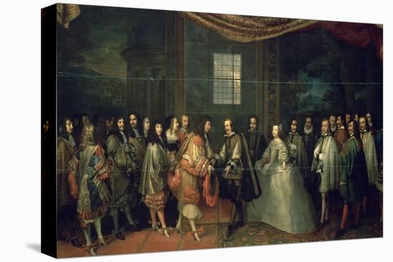 Entrevue de Louis XIV et de Philippe IV dans l'île des Faisans, le 7 juin 1660-Charles Le Brun-Stretched Canvas