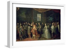 Entrevue de Louis XIV et de Philippe IV dans l'île des Faisans, le 7 juin 1660-Charles Le Brun-Framed Giclee Print