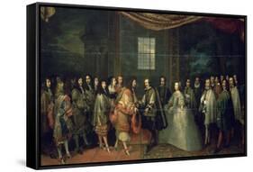 Entrevue de Louis XIV et de Philippe IV dans l'île des Faisans, le 7 juin 1660-Charles Le Brun-Framed Stretched Canvas