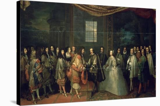 Entrevue de Louis XIV et de Philippe IV dans l'île des Faisans, le 7 juin 1660-Charles Le Brun-Stretched Canvas