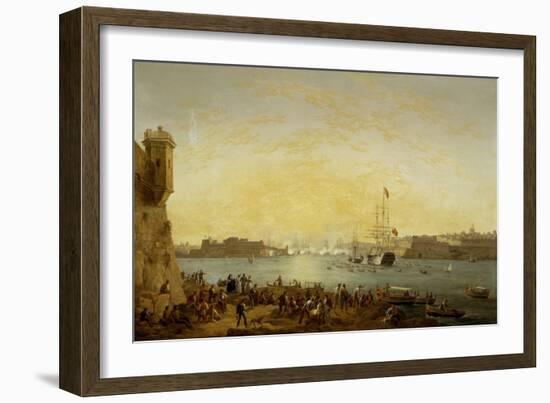 Entry of Dowager Queen Adelaide on Board HMS Hastings into Valetta Harbour-Anton Schranz-Framed Giclee Print