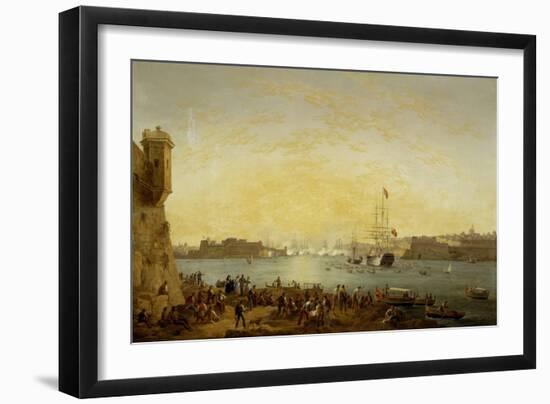 Entry of Dowager Queen Adelaide on Board HMS Hastings into Valetta Harbour-Anton Schranz-Framed Giclee Print