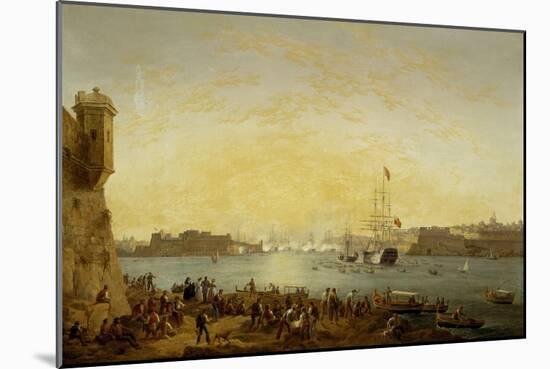 Entry of Dowager Queen Adelaide on Board HMS Hastings into Valetta Harbour-Anton Schranz-Mounted Giclee Print