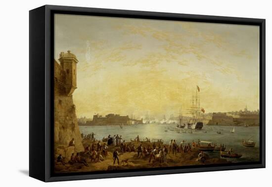 Entry of Dowager Queen Adelaide on Board HMS Hastings into Valetta Harbour-Anton Schranz-Framed Stretched Canvas