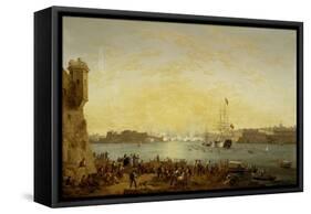 Entry of Dowager Queen Adelaide on Board HMS Hastings into Valetta Harbour-Anton Schranz-Framed Stretched Canvas