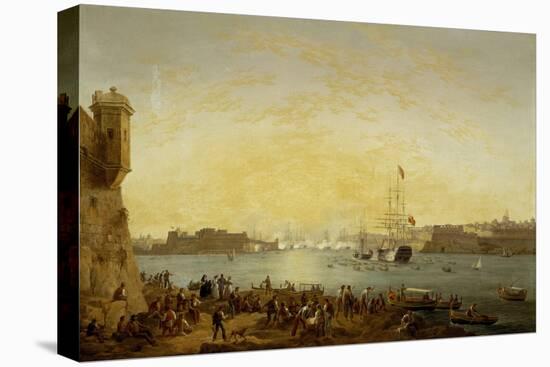 Entry of Dowager Queen Adelaide on Board HMS Hastings into Valetta Harbour-Anton Schranz-Stretched Canvas