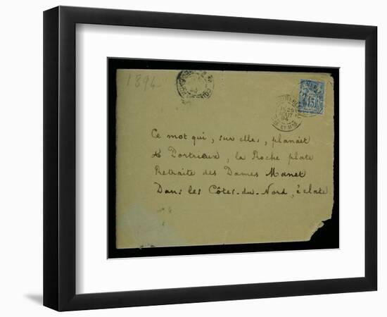 Envelope of a Letter to Berthe Morisot (1841-95) 1894 (Pen and Ink on Paper)-Stephane Mallarme-Framed Giclee Print