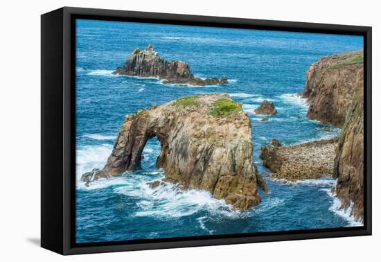 Enys Dodnan and the Armed Knight rock formations at Lands End, England-Andrew Michael-Framed Stretched Canvas