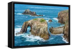 Enys Dodnan and the Armed Knight rock formations at Lands End, England-Andrew Michael-Framed Stretched Canvas