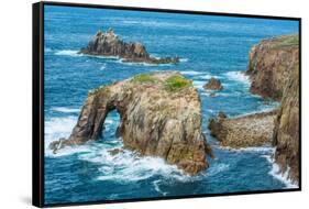 Enys Dodnan and the Armed Knight rock formations at Lands End, England-Andrew Michael-Framed Stretched Canvas