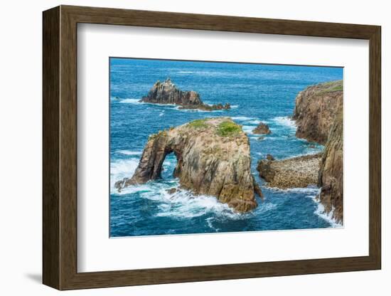 Enys Dodnan and the Armed Knight rock formations at Lands End, England-Andrew Michael-Framed Photographic Print