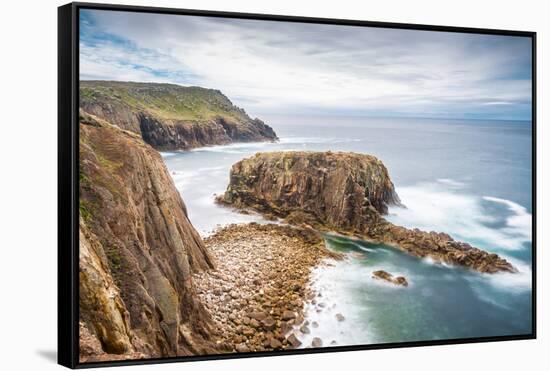 Enys Dodnan rock formation at Lands End, England-Andrew Michael-Framed Stretched Canvas