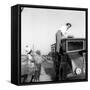Enzo Tortora Standing on a Truck Observed by Two Farmers-null-Framed Stretched Canvas