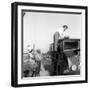 Enzo Tortora Standing on a Truck Observed by Two Farmers-null-Framed Photographic Print