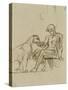 Ephèbe assis donnant à boire dans une coupe à une lionne ou Bacchus,étude pour les fresques de-Eugene Delacroix-Stretched Canvas