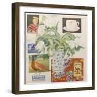 Ephemera, including coffee cup, cigarette packs; postcard and tulips-Jennifer Abbott-Framed Giclee Print