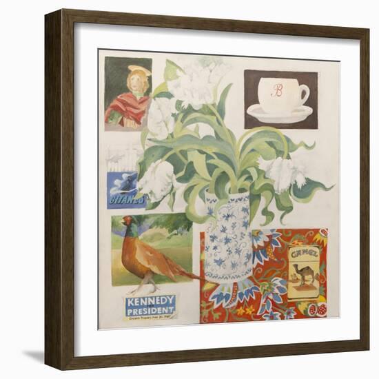 Ephemera, including coffee cup, cigarette packs; postcard and tulips-Jennifer Abbott-Framed Giclee Print