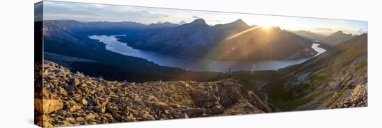 Epic panorama view of Spray Lakes at sunset from mountain peak, Alberta, Canada, North America-Tyler Lillico-Stretched Canvas