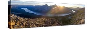 Epic panorama view of Spray Lakes at sunset from mountain peak, Alberta, Canada, North America-Tyler Lillico-Stretched Canvas