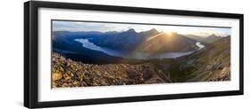 Epic panorama view of Spray Lakes at sunset from mountain peak, Alberta, Canada, North America-Tyler Lillico-Framed Photographic Print