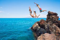 Summer Fun, Friends Cliff Jumping into the Ocean.-EpicStockMedia-Photographic Print
