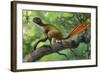 Epidexipteryx Perched on a Branch Ready to Eat a Nearby Spider-null-Framed Premium Giclee Print