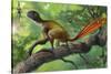 Epidexipteryx Perched on a Branch Ready to Eat a Nearby Spider-null-Stretched Canvas