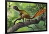 Epidexipteryx Perched on a Branch Ready to Eat a Nearby Spider-null-Framed Art Print