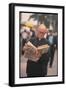 Episcopalian Priest Reading a Newspaper While Walking in Street, New York City-Vernon Merritt III-Framed Photographic Print