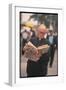 Episcopalian Priest Reading a Newspaper While Walking in Street, New York City-Vernon Merritt III-Framed Photographic Print